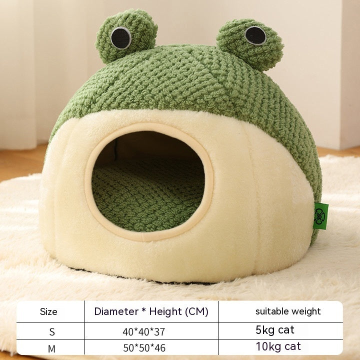 Cozy Frog-Themed Plush Pet Nest – Warm & Soft Bed for Small Cats & Dogs