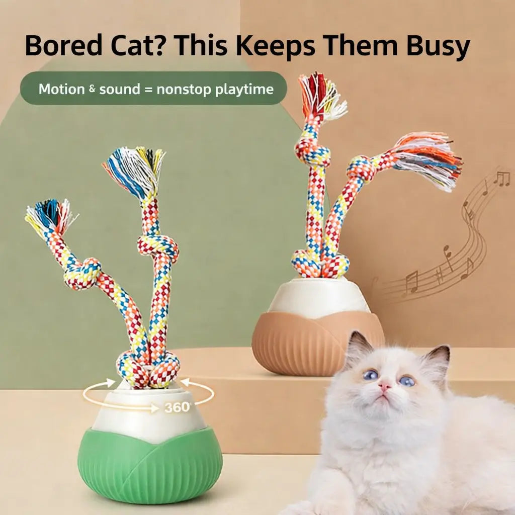 Smart Interactive Pet Ball with Sound & Chew Ropes - Keeps Indoor Cats Busy & Happy
