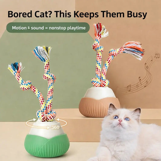 Smart Interactive Pet Ball with Sound & Chew Ropes - Keeps Indoor Cats Busy & Happy