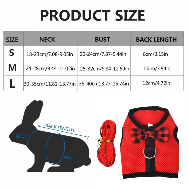 Mesh Soft Pet Rabbit Harness with Leash Strap for Hamster Rat Chinchillas Guinea Pig Small Animal Clothes Vest Rabbits Accessory