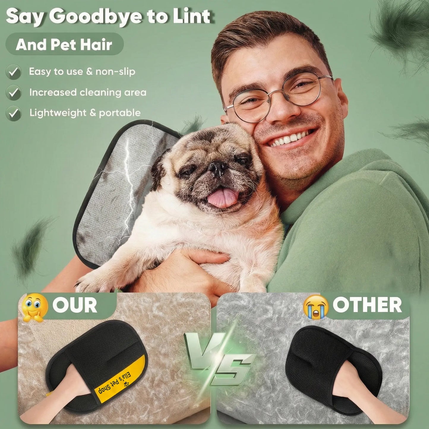 Double-Sided Electrostatic Pet Hair Remover Glove, Reusable Lint Remover Tool, Washable Grooming Mitt for Dog & Cat, Cleans Furniture, Couch, Carpet, Pet Bed, Cat Tree, Tiktokshopblackfriday