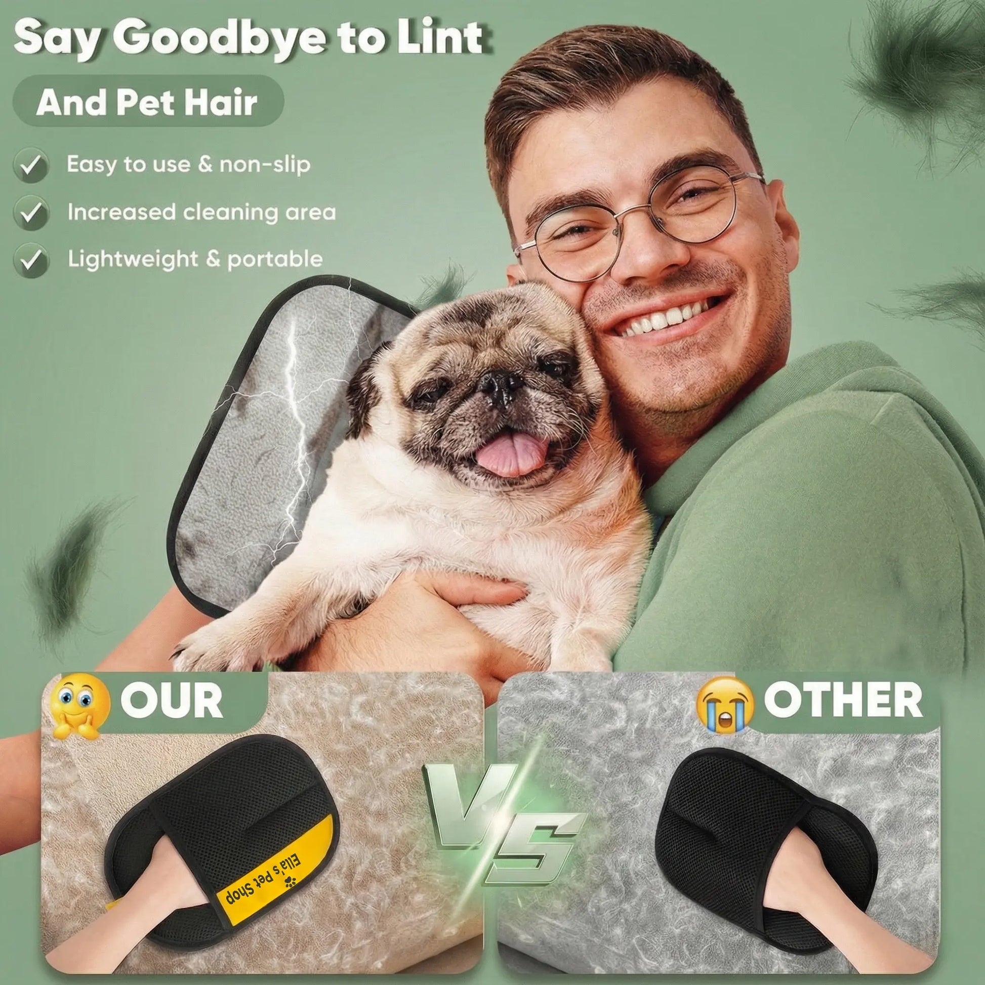 Double-Sided Electrostatic Pet Hair Remover Glove, Reusable Lint Remover Tool, Washable Grooming Mitt for Dog & Cat, Cleans Furniture, Couch, Carpet, Pet Bed, Cat Tree, Tiktokshopblackfriday