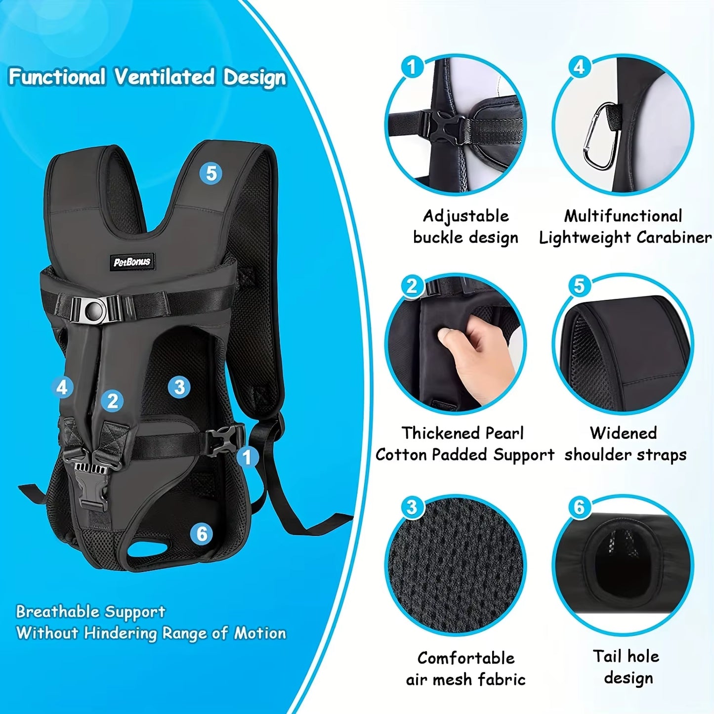 Pet Front Dog Carrier Backpacks, Adjustable Hands Free Dog Backpack Carrier for Medium Small Dogs