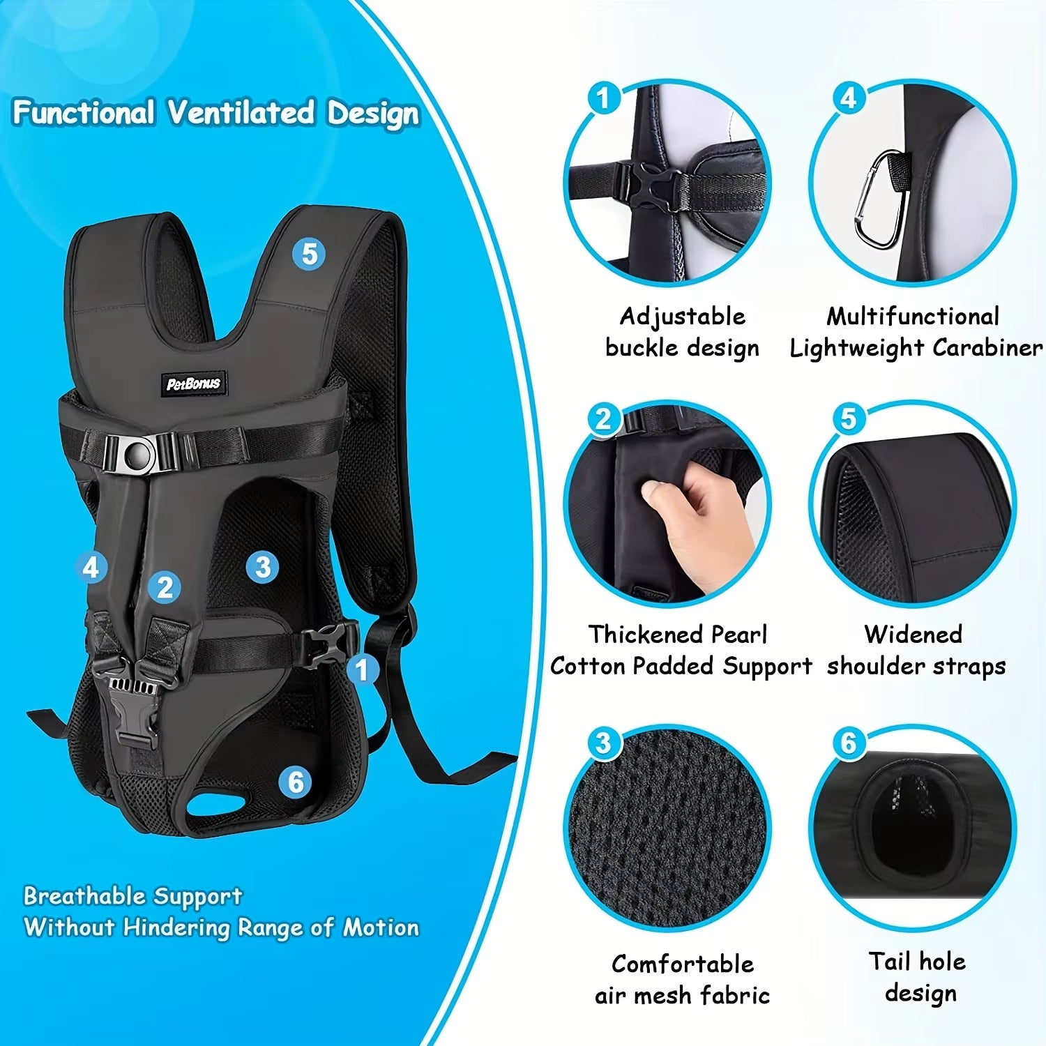 Pet Front Dog Carrier Backpacks, Adjustable Hands Free Dog Backpack Carrier for Medium Small Dogs