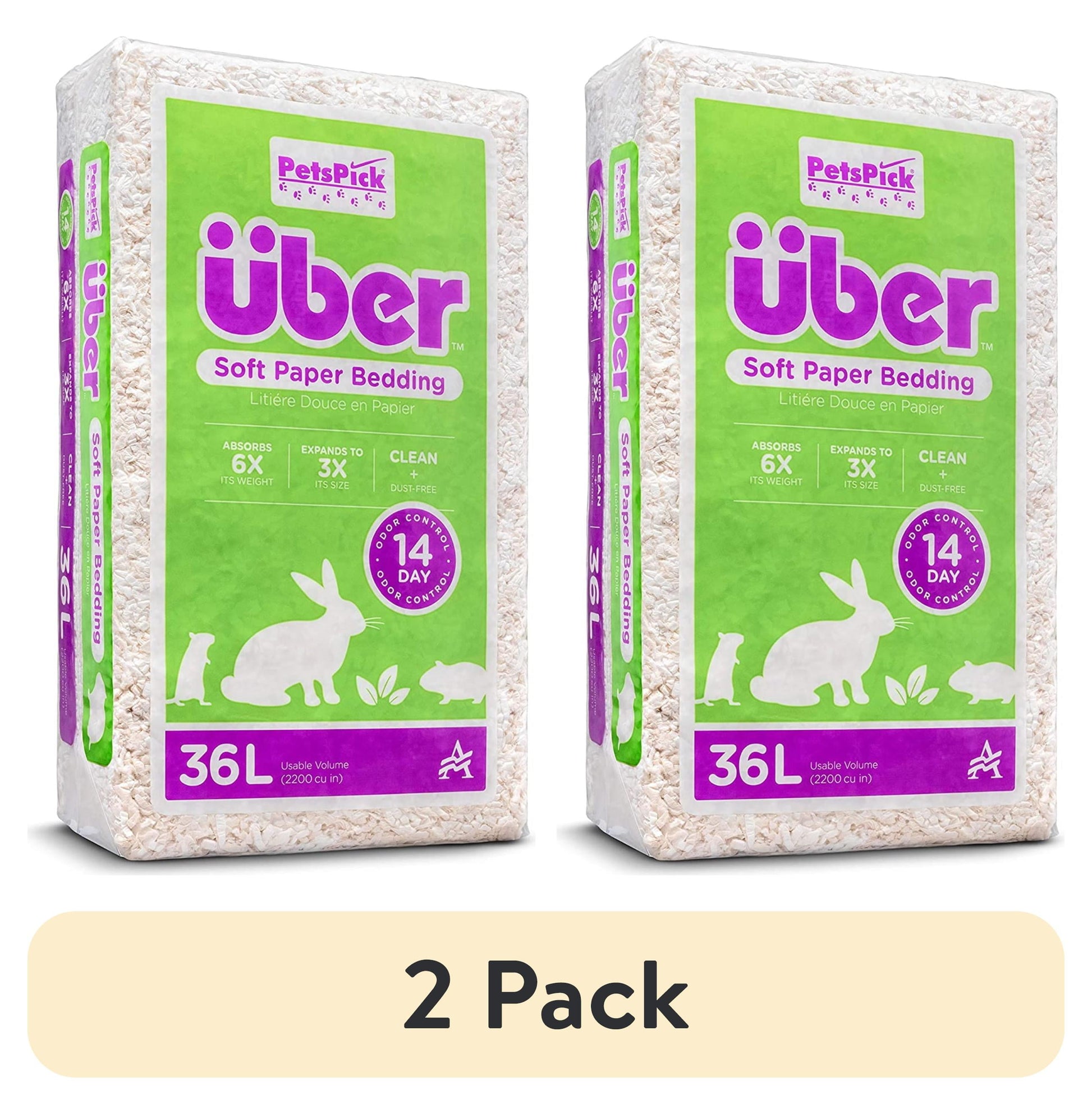 (2 Pack)  36L White Uber Pet Bedding, Hamster, Rabbit, Rat