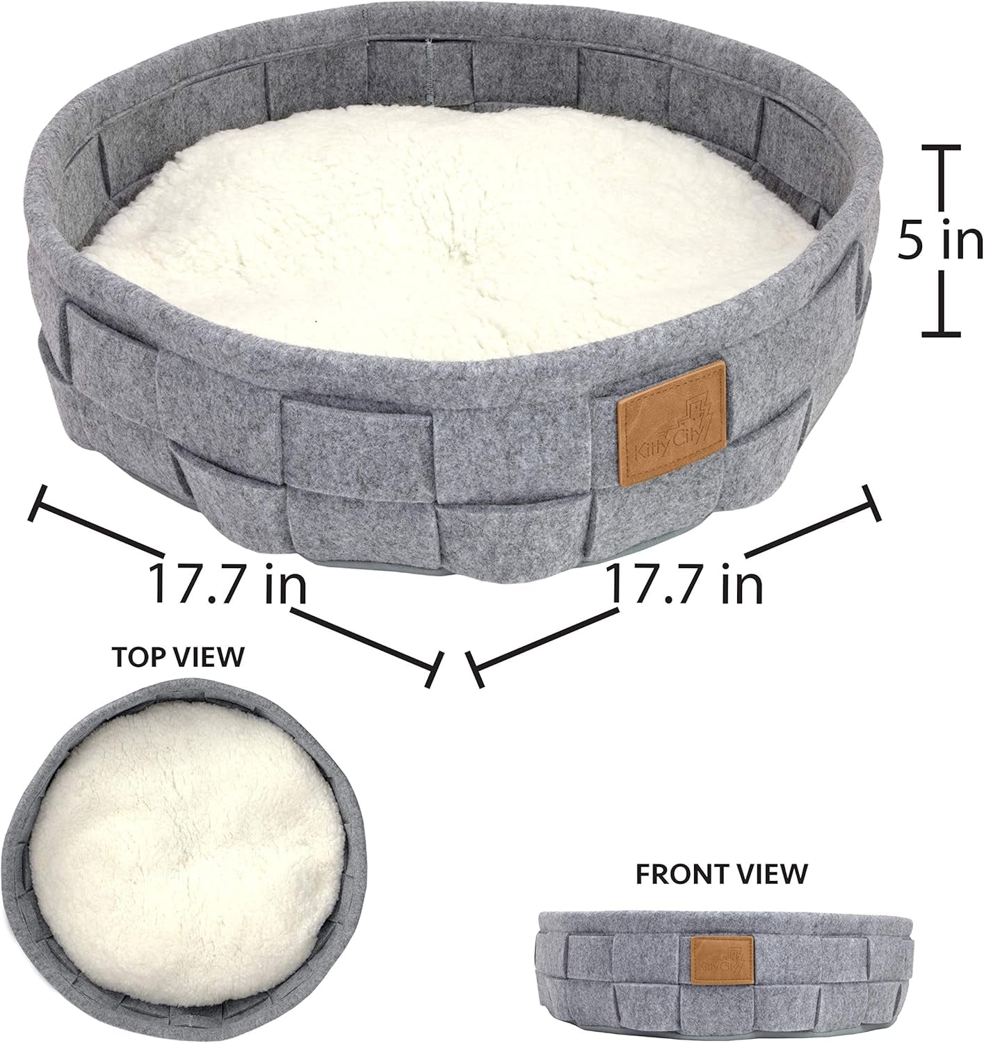 Large Faux Leather Trimmed Felt Cat Cave, Warm and Cozy Cat Bed, Gray, CM-10110-CS01
