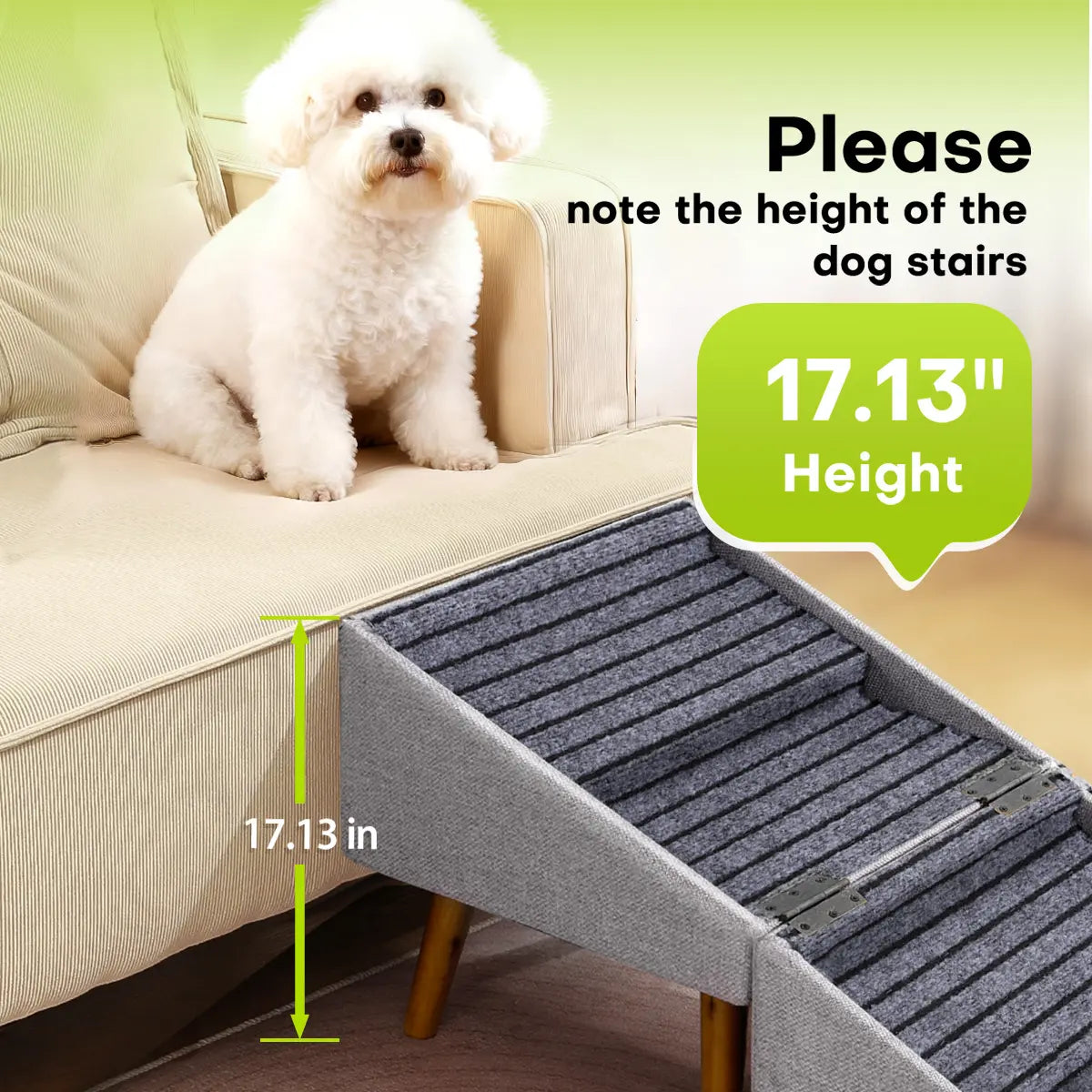 17'' Dog Stairs Ramp for Couch | Wooden Ottoman Ramp for Sofa or Short Bed | for Senior,Small, Medium Dogs, Dachshund | 2-In-1 Convertible Home Step Stool with Wood Foot