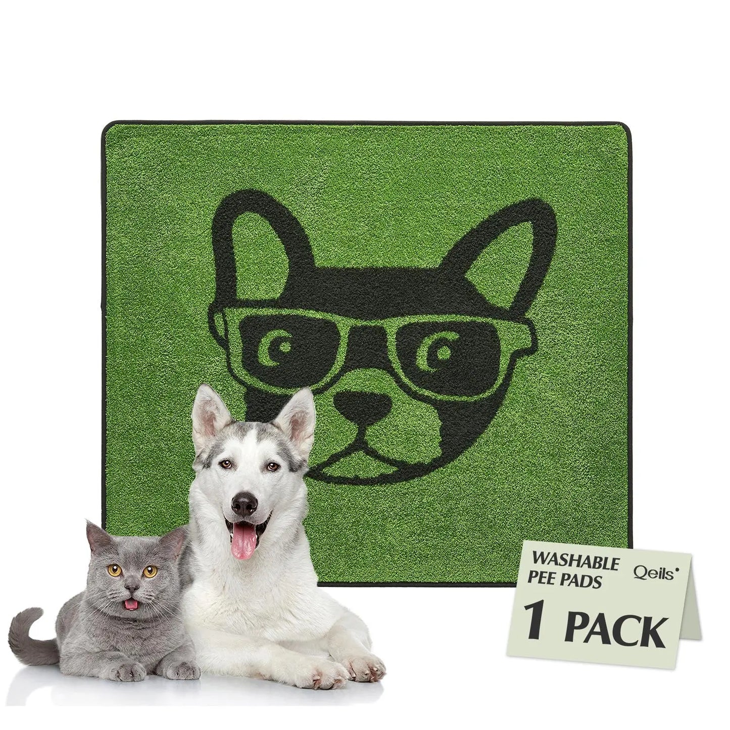 Qeils Super Absorbent Washable Pee Pads for Dogs 2 Pack Green Long Wool Mat Reusable Puppy Pads for Potty Training Outdoorfun Paws Unscented Eco-Friendly