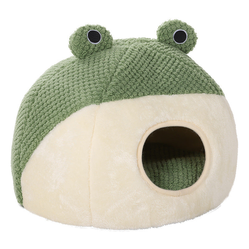 Cozy Frog-Themed Plush Pet Nest – Warm & Soft Bed for Small Cats & Dogs