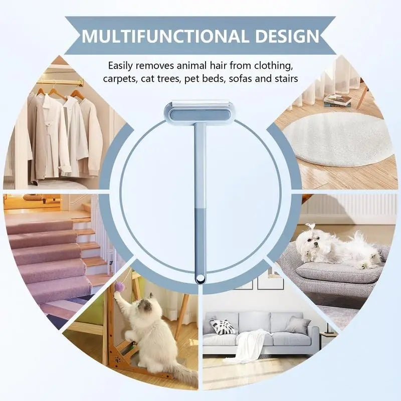 【4 in 1】Multi-Functional Pet Hair Remover, Reusable & Washable Dog & Cat Hair Removal Tool with Extra Long Handle, Lint Cleaner Squeegee for Furniture, Carpet, Clothes, Bedding, Car, Window