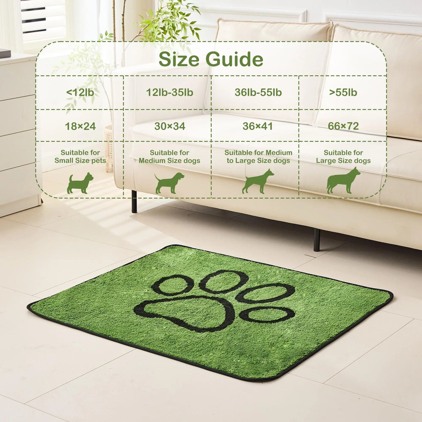 Qeils Super Absorbent Washable Pee Pads for Dogs 2 Pack Green Long Wool Mat Reusable Puppy Pads for Potty Training Outdoorfun Paws Unscented Eco-Friendly