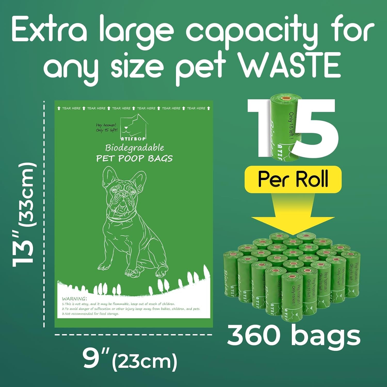Biodegradable Dog Poop Bags Rolls 360 Count Scented, Leak Proof and Extra Thick Waste Bag Refill (Scented)