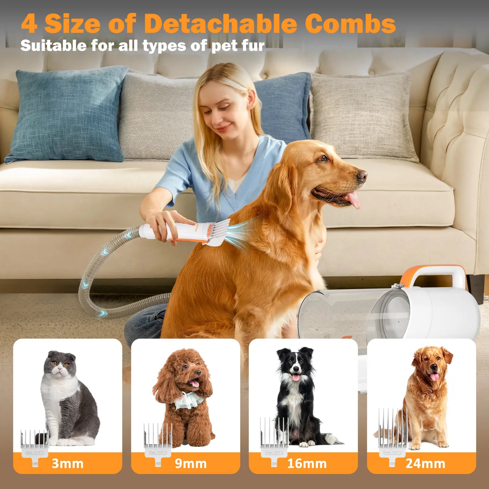PAWING Grooming Vacuum, Dog Vacuum Brush for Shedding Grooming, Dog Hair Vacuum Groomer, 5-In-1 Pet Grooming Kit for Cat Dog-Gift