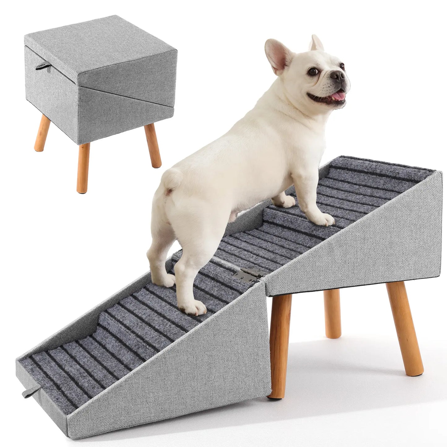 17'' Dog Stairs Ramp for Couch | Wooden Ottoman Ramp for Sofa or Short Bed | for Senior,Small, Medium Dogs, Dachshund | 2-In-1 Convertible Home Step Stool with Wood Foot