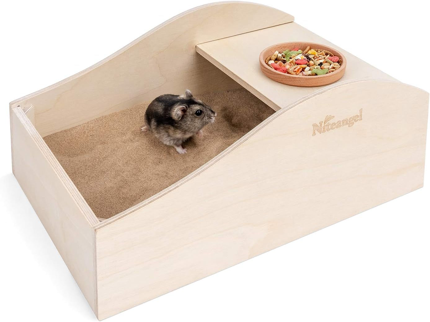 Hamster Sand Bath Dust Free Box - Wooden Critter'S Shower & Digging Sand Bathtub for Small Animals like Hamsters Mice Lemming or Gerbils (Medium-11.8-Inch L X 7.8-Inch W)