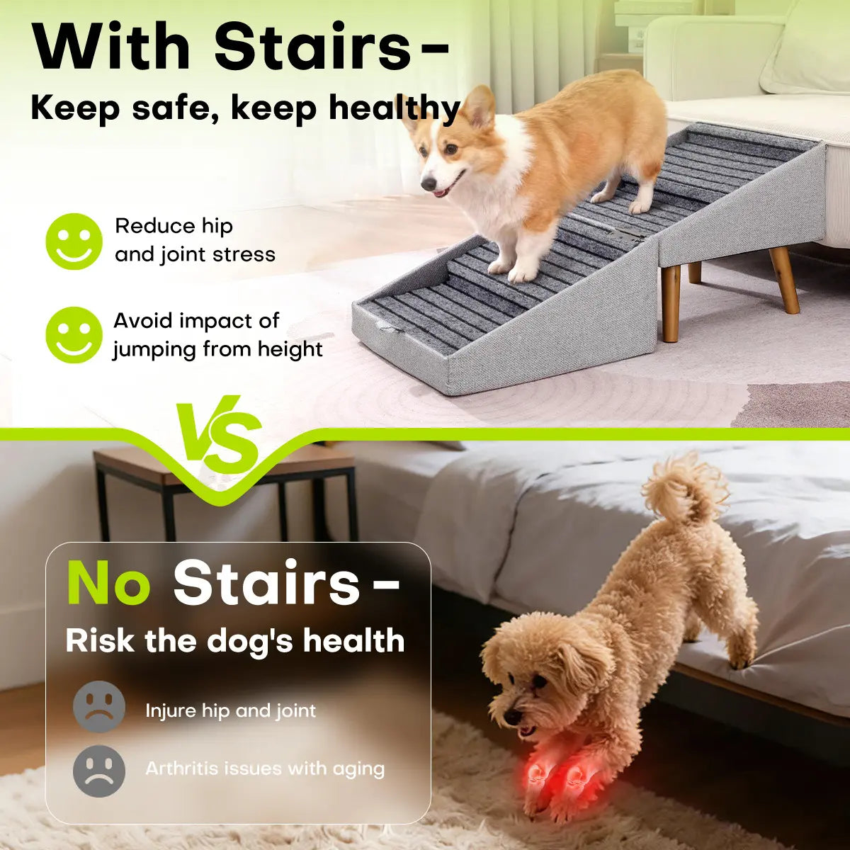 17'' Dog Stairs Ramp for Couch | Wooden Ottoman Ramp for Sofa or Short Bed | for Senior,Small, Medium Dogs, Dachshund | 2-In-1 Convertible Home Step Stool with Wood Foot