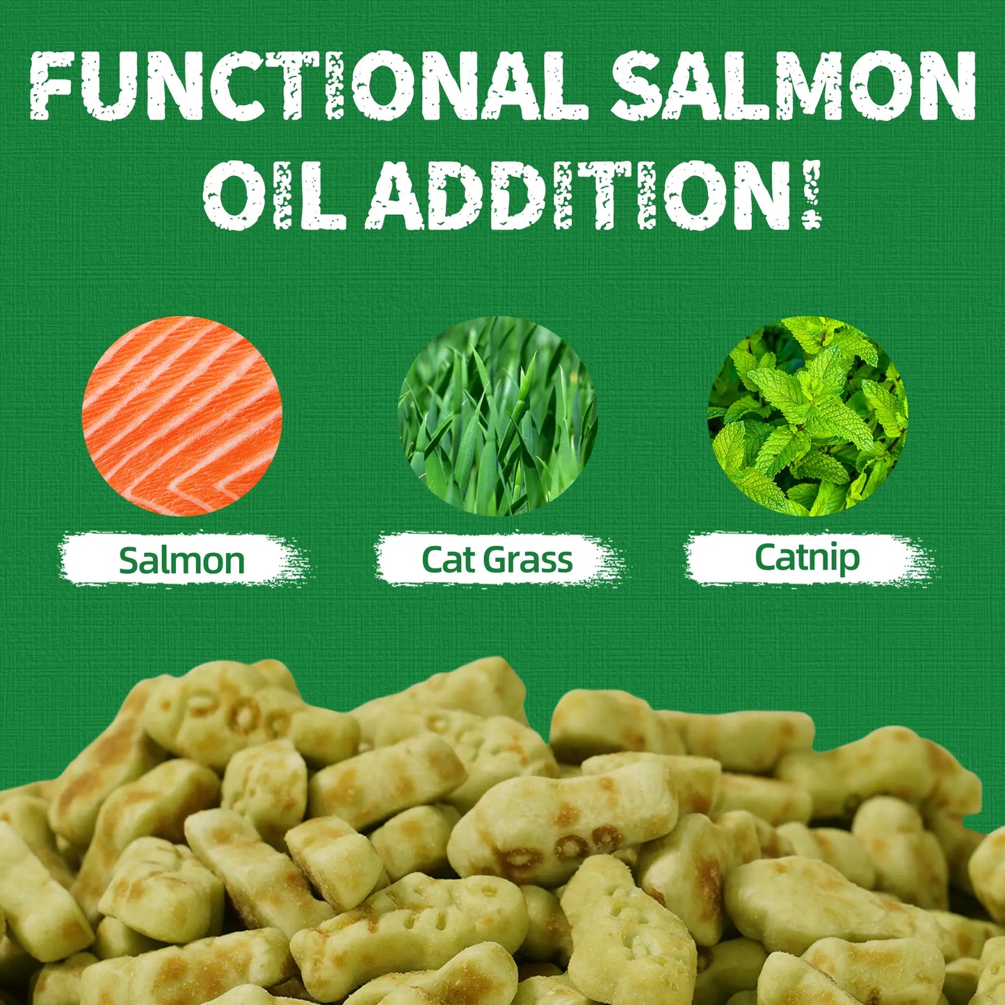 Just Try 2PCS Cat Grass Treats with Salmon & Catnip | Hairball Control and Training Treats | Teeth Cleaning Snack Reduce Plaque (13.4Oz, Salmon & Catnip Flavor)