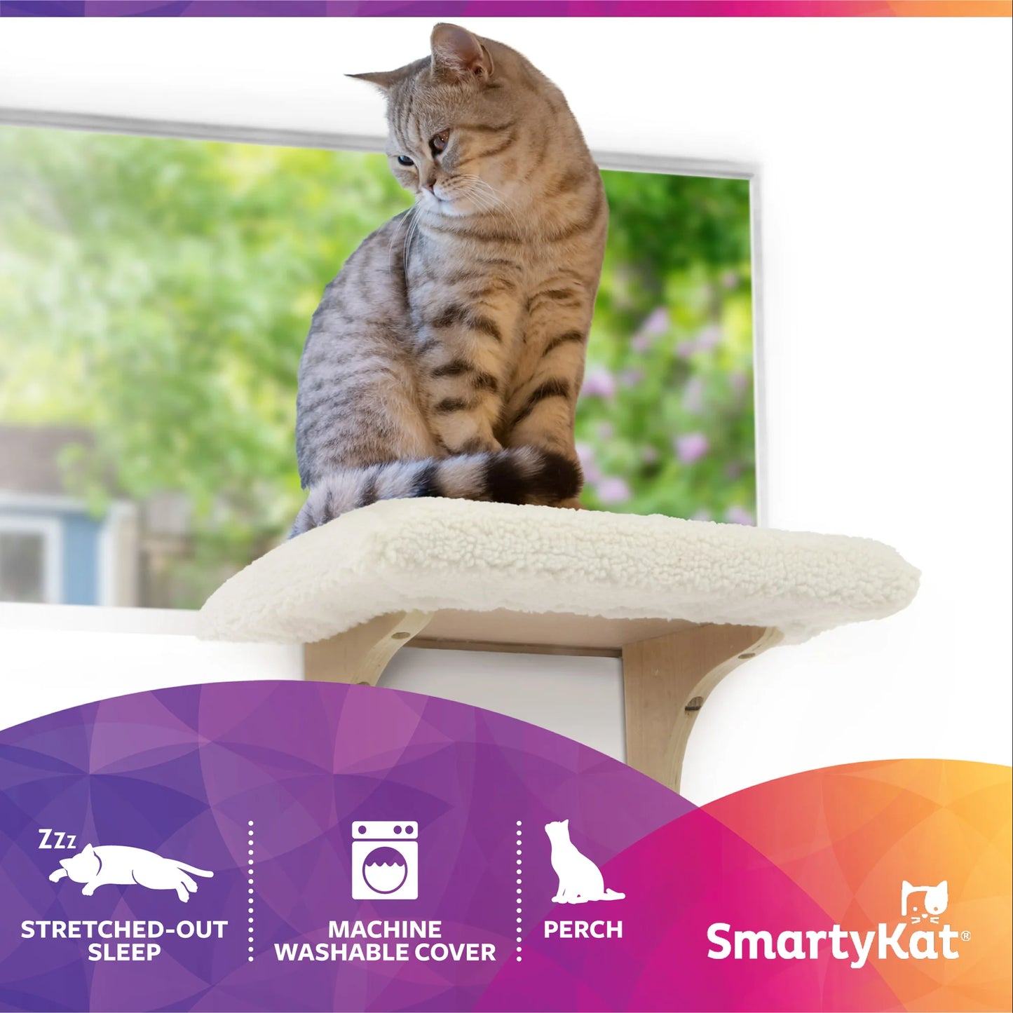 (2 Pack)  Paw Perch Padded Perch for Indoor Cats & Kittens up to 15 Pounds, Easy Install, All Lifestages, Machine Washable Sherpa Cover, Cream