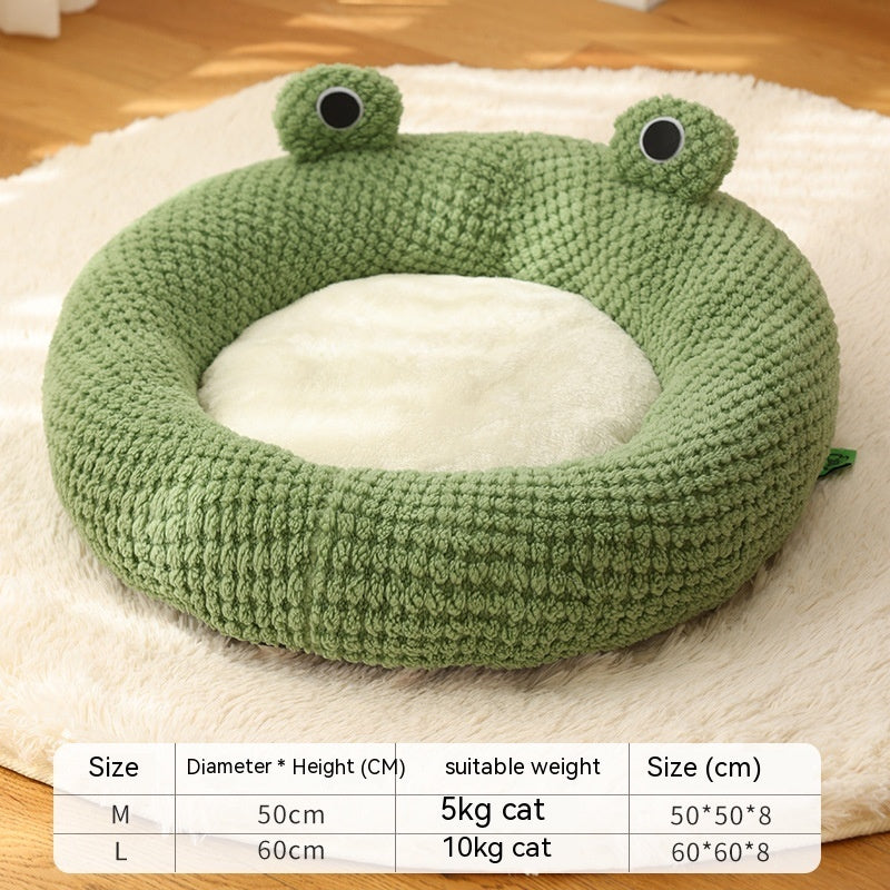 Cozy Frog-Themed Plush Pet Nest – Warm & Soft Bed for Small Cats & Dogs