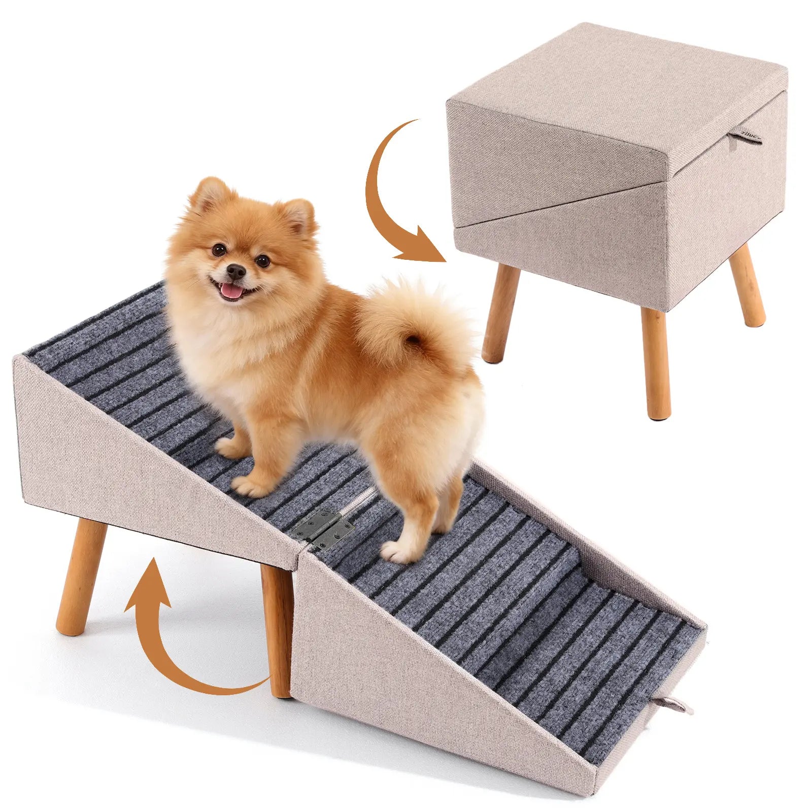 17'' Dog Stairs Ramp for Couch | Wooden Ottoman Ramp for Sofa or Short Bed | for Senior,Small, Medium Dogs, Dachshund | 2-In-1 Convertible Home Step Stool with Wood Foot