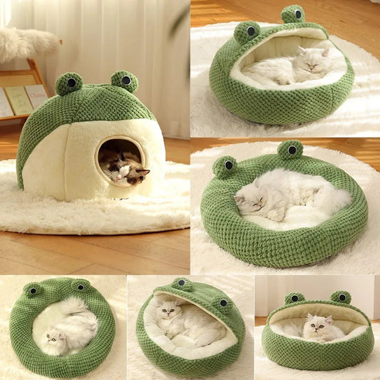 Cozy Frog-Themed Plush Pet Nest – Warm & Soft Bed for Small Cats & Dogs