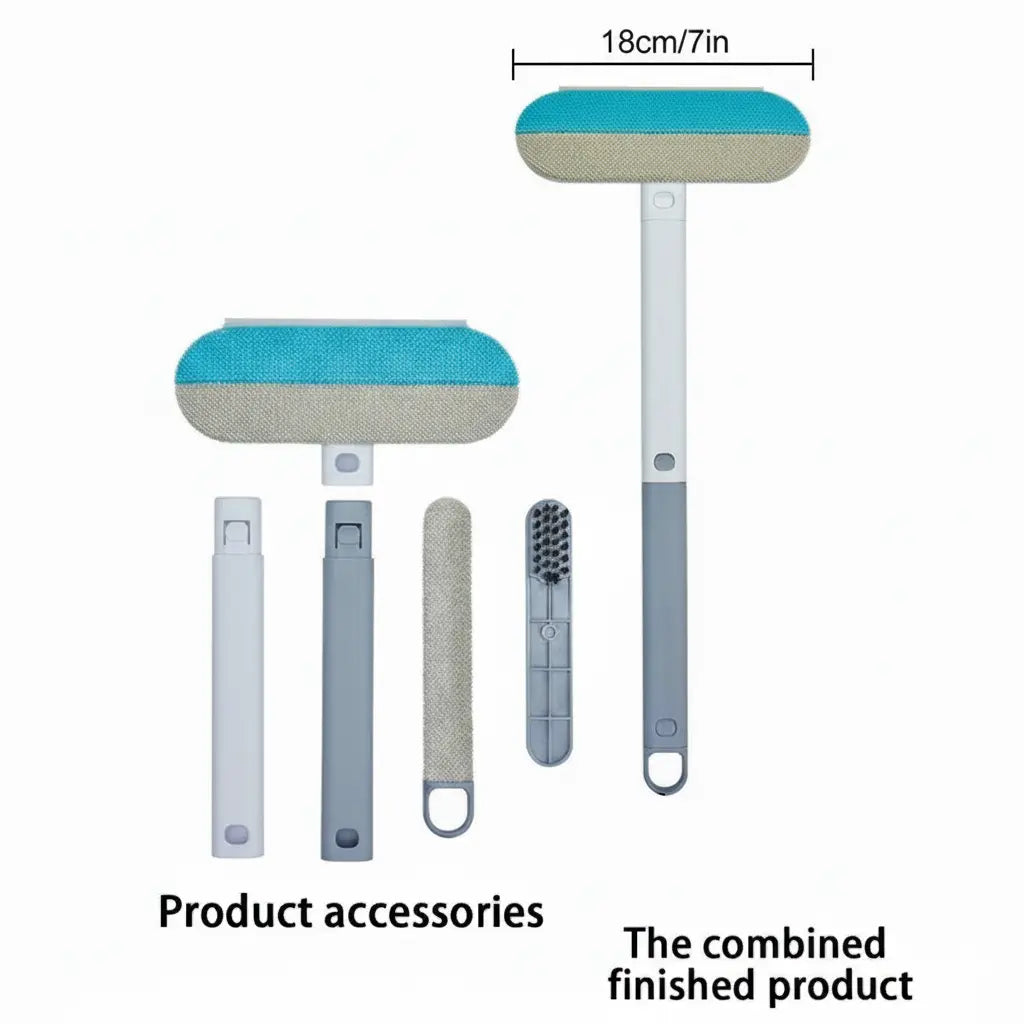 【4 in 1】Multi-Functional Pet Hair Remover, Reusable & Washable Dog & Cat Hair Removal Tool with Extra Long Handle, Lint Cleaner Squeegee for Furniture, Carpet, Clothes, Bedding, Car, Window