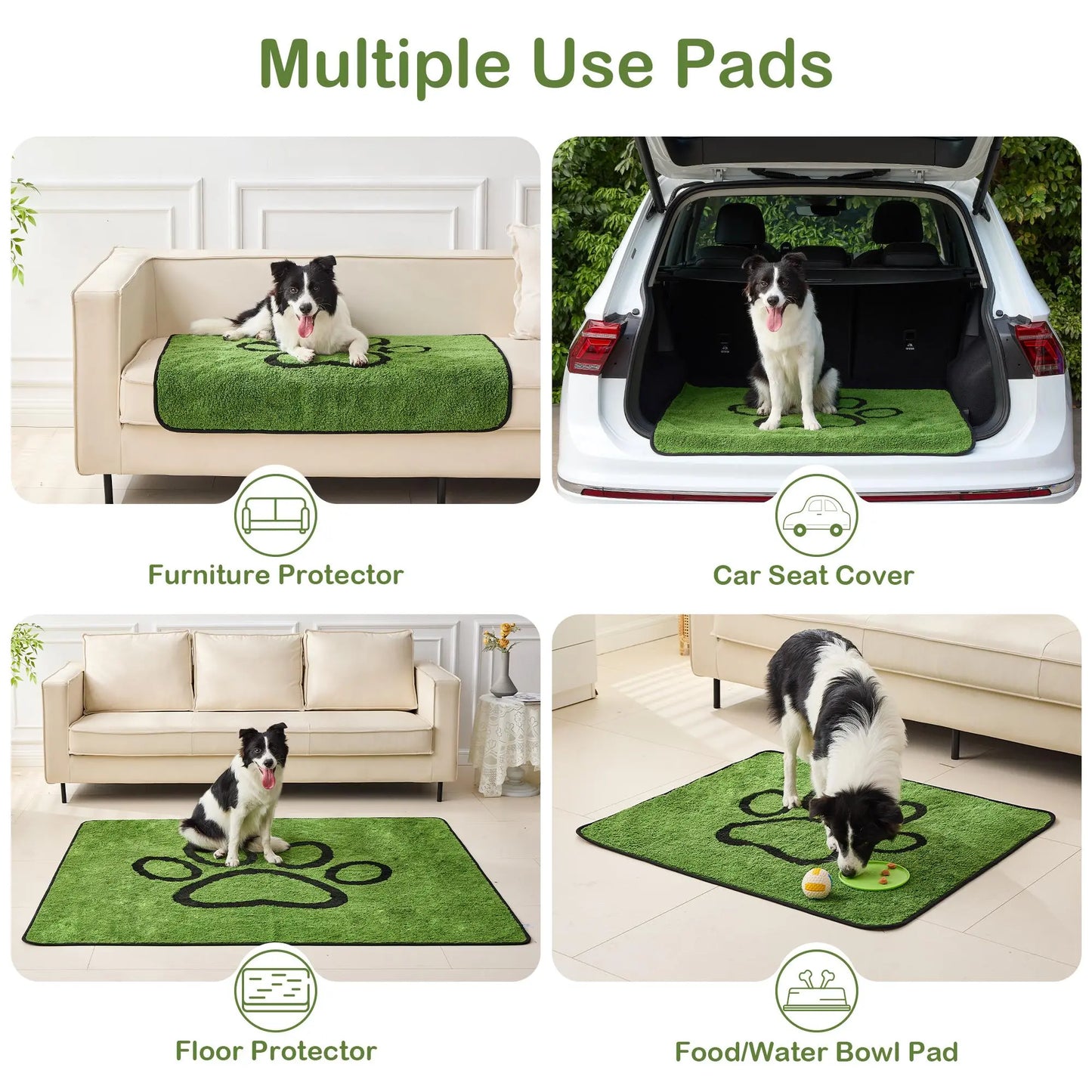Qeils Super Absorbent Washable Pee Pads for Dogs 2 Pack Green Long Wool Mat Reusable Puppy Pads for Potty Training Outdoorfun Paws Unscented Eco-Friendly