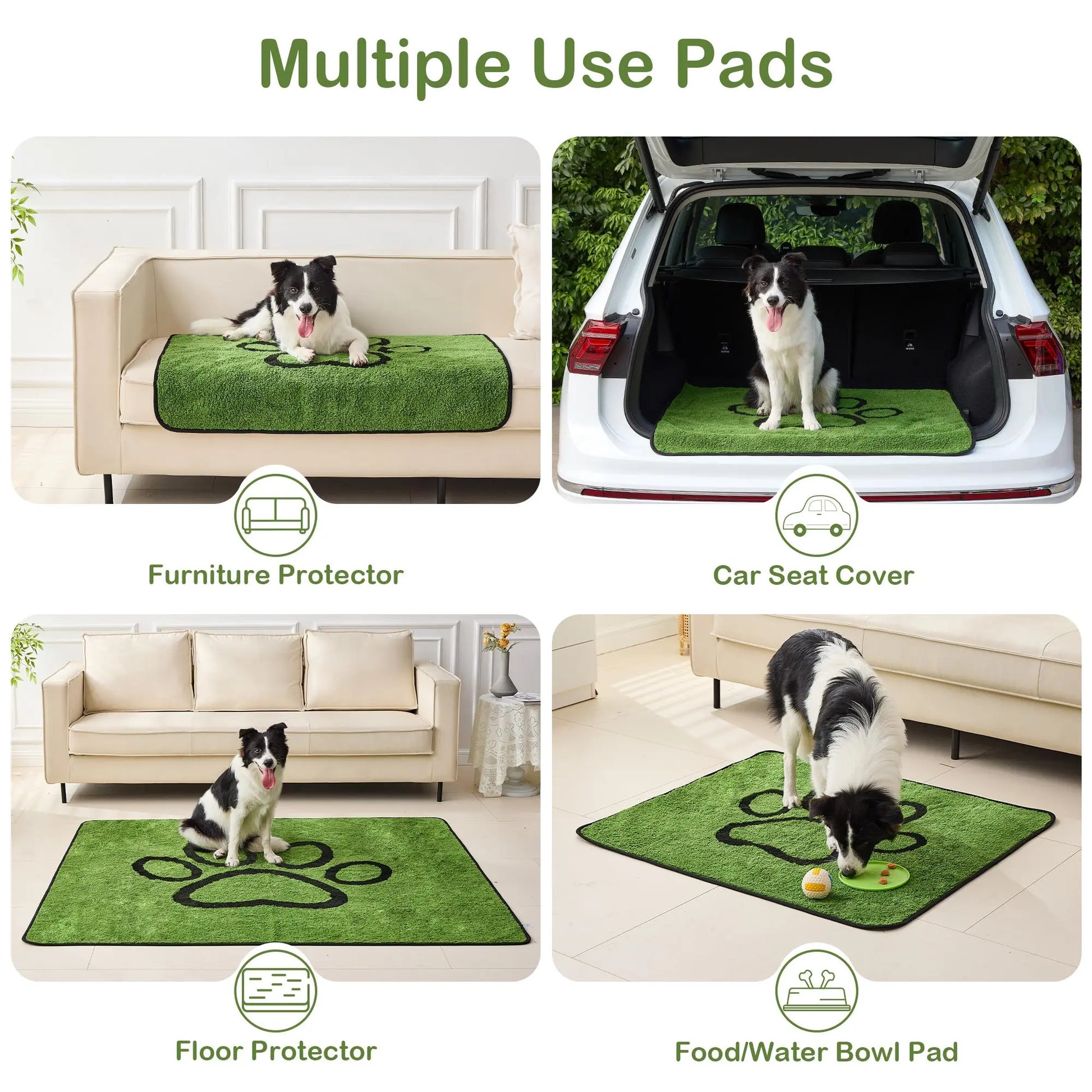 Qeils Super Absorbent Washable Pee Pads for Dogs 2 Pack Green Long Wool Mat Reusable Puppy Pads for Potty Training Outdoorfun Paws Unscented Eco-Friendly