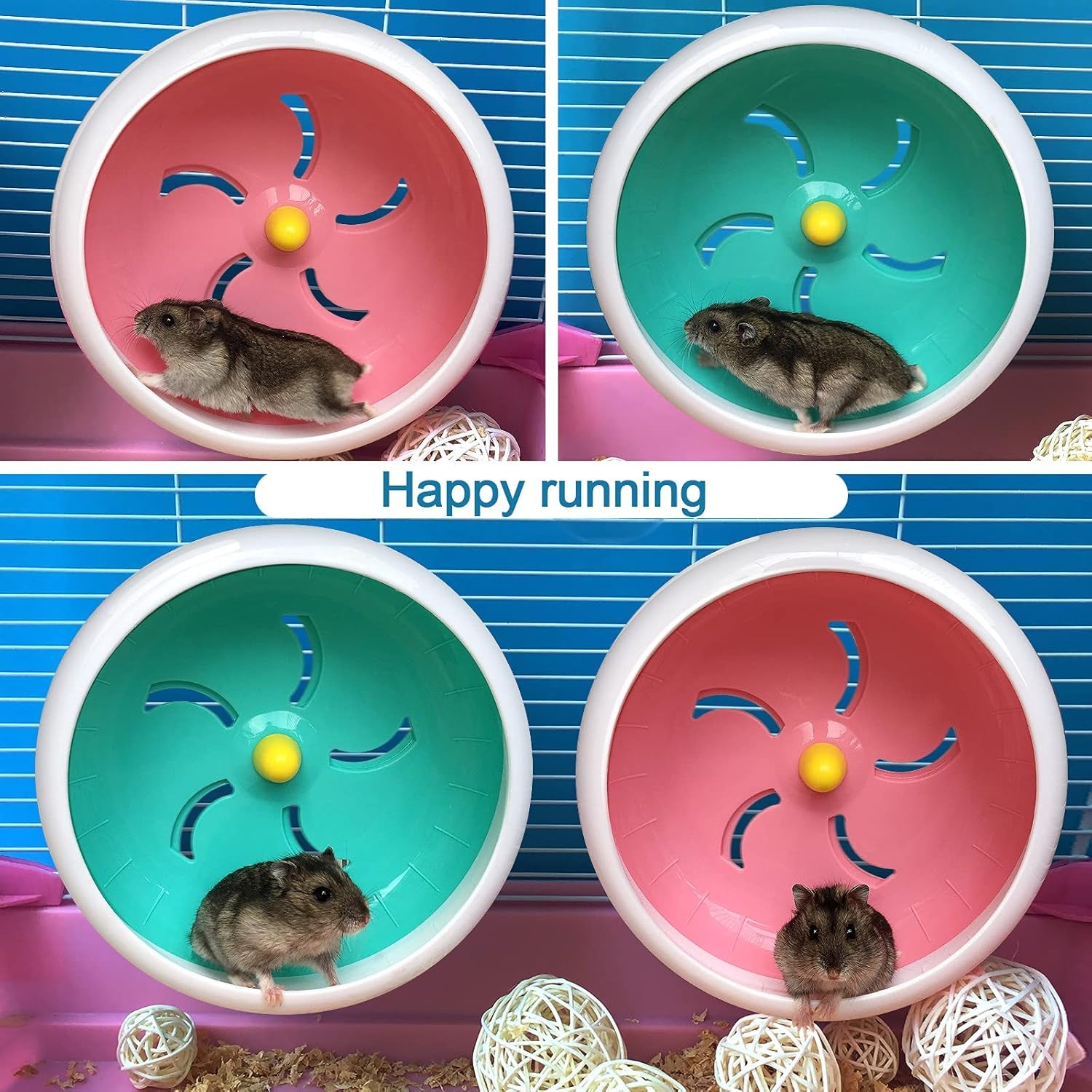 Hamster Silent Wheel, Super-Silent Small Animal Exercise Wheel Accessories, Quiet Hamster Running Wheels with Adjustable Stand for Hamsters,Gerbils,Mice, Small Pet 7In (Blue A)