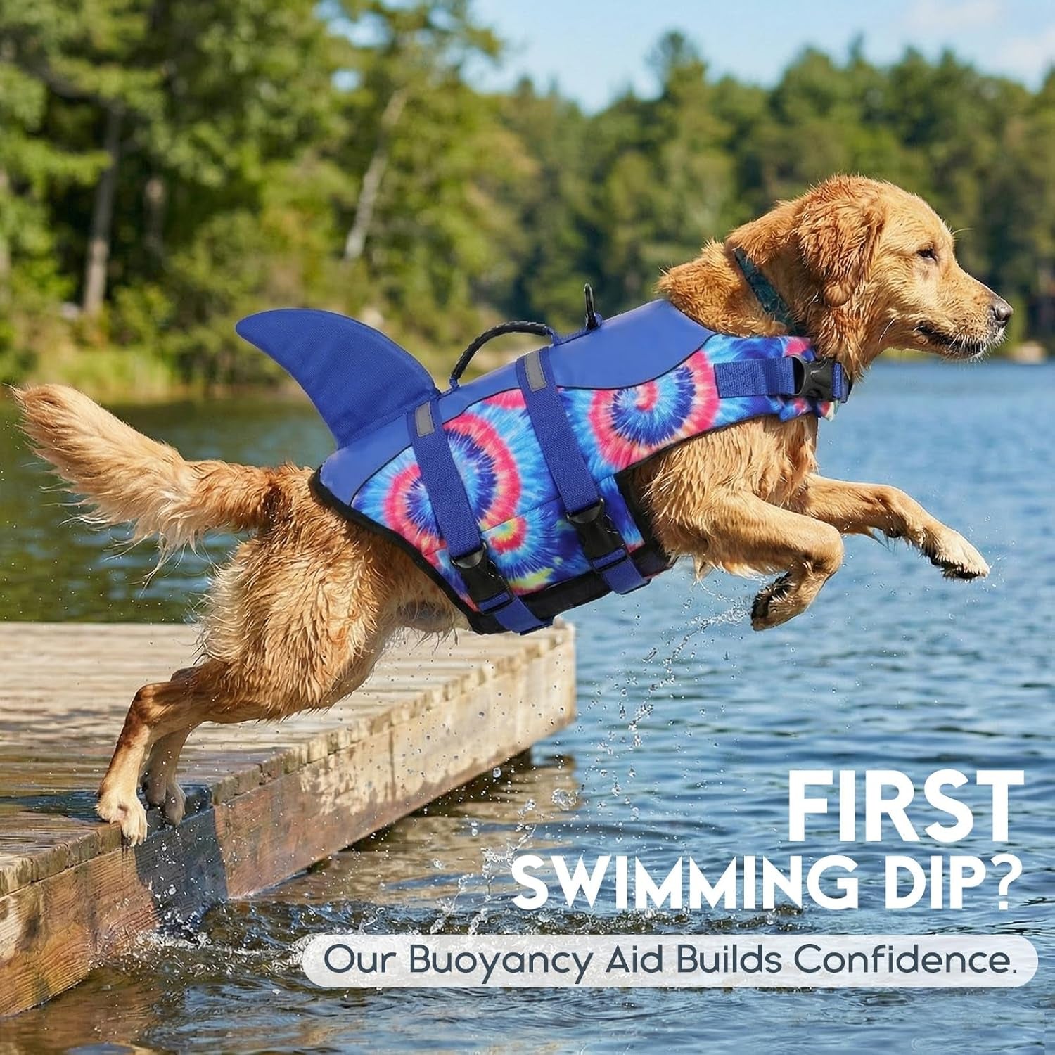 Dog Life Jacket - Pet Safety Vest for Swimming & Boating, Shark Life Jacket with Floatation, Dog Lifesavers Swimsuits for Small Medium Large Dogs (Blue Bandhnu, XL)