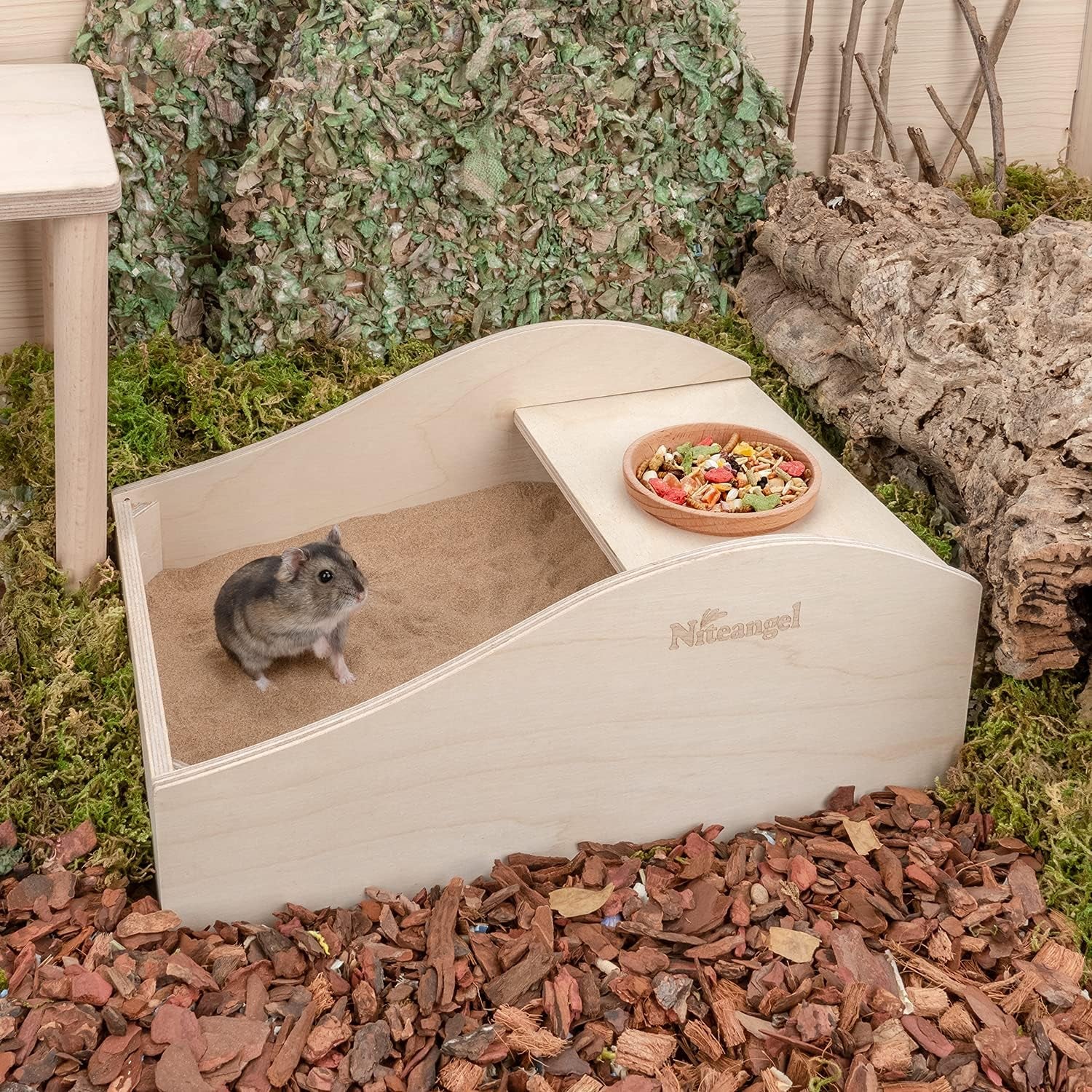 Hamster Sand Bath Dust Free Box - Wooden Critter'S Shower & Digging Sand Bathtub for Small Animals like Hamsters Mice Lemming or Gerbils (Medium-11.8-Inch L X 7.8-Inch W)