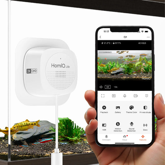 Homiq Life 3MP 2K Aquarium & Terrarium Pet Camera.Magnetic Install &Close-Focus Lens for Fish,Lizard, Reptile Pet and Window Bird Feeder,2.4Ghz & 5Ghz Wifi,Color Night Vision,Auto-Focus,24/7 Recording