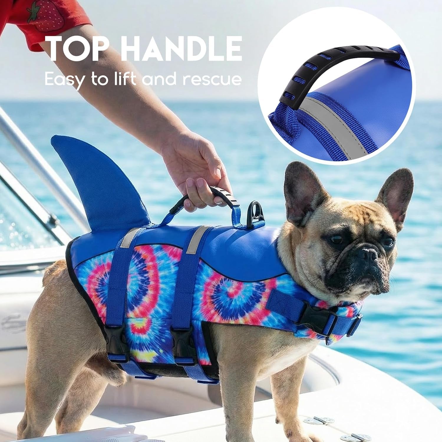 Dog Life Jacket - Pet Safety Vest for Swimming & Boating, Shark Life Jacket with Floatation, Dog Lifesavers Swimsuits for Small Medium Large Dogs (Blue Bandhnu, XL)
