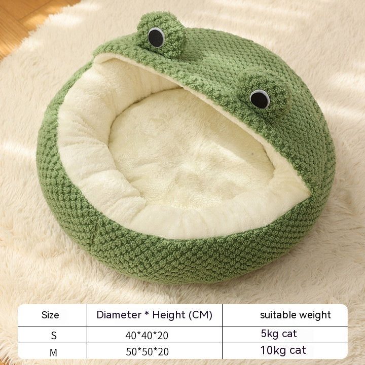 Cozy Frog-Themed Plush Pet Nest – Warm & Soft Bed for Small Cats & Dogs